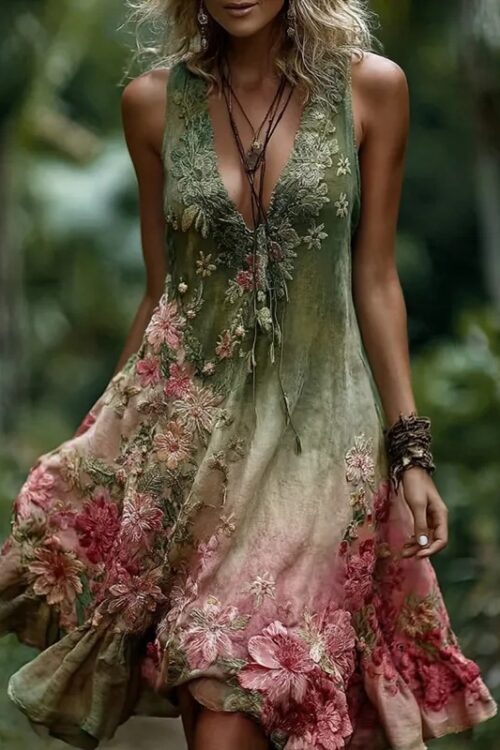 Womens Fashion Casual Printed Sleeveless Dress