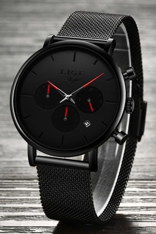 Mens Mesh-Strap Multifunctional Water-Resistant Quartz Watch