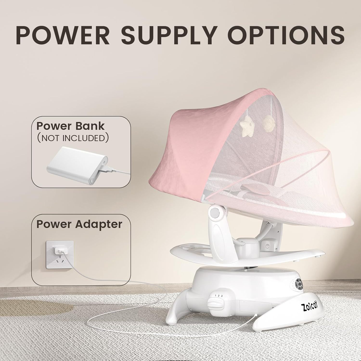 Baby Swing For Infants With Motion Detection, Electric Baby Swing With 3 Swing Modes, 12 Lullabies 5-Speeds - Image 7