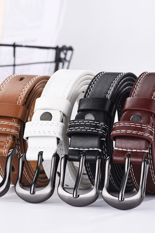 Two-line Men’s And Women’s Belts Young Students Hollow Out All-match Thin Trousers Belts Korean Denim Dress Belts