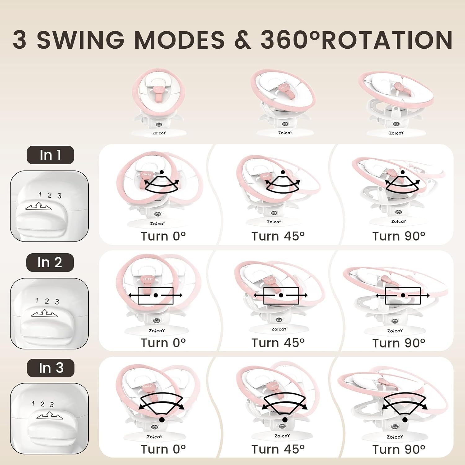 Baby Swing For Infants With Motion Detection, Electric Baby Swing With 3 Swing Modes, 12 Lullabies 5-Speeds - Image 4