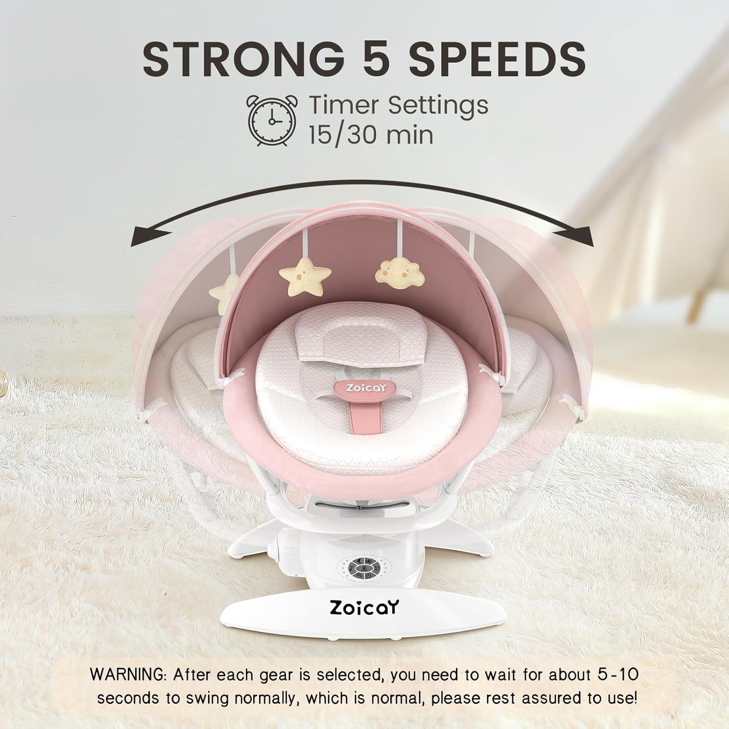 Baby Swing For Infants With Motion Detection, Electric Baby Swing With 3 Swing Modes, 12 Lullabies 5-Speeds - Image 2