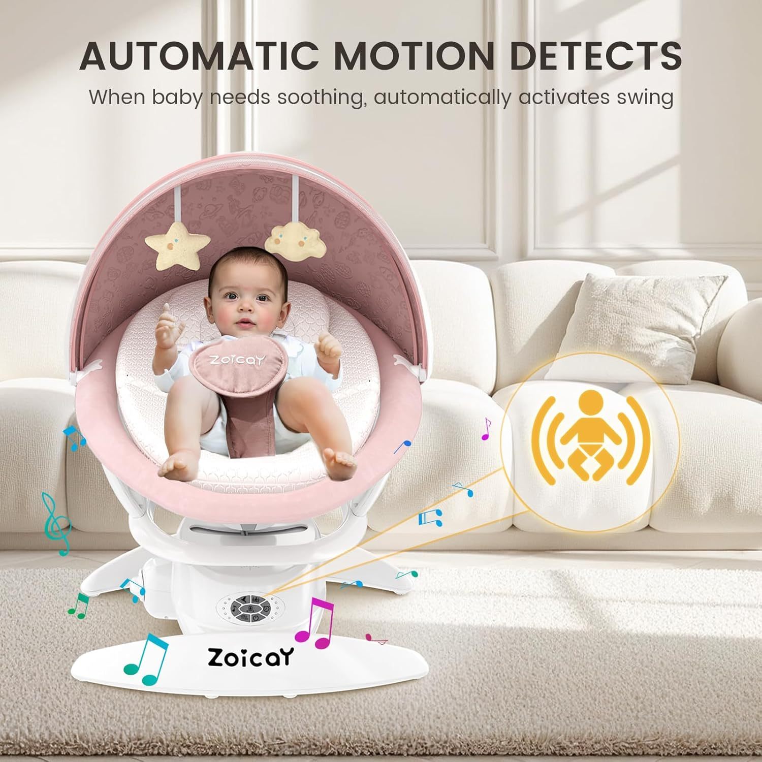Baby Swing For Infants With Motion Detection, Electric Baby Swing With 3 Swing Modes, 12 Lullabies 5-Speeds - Image 9