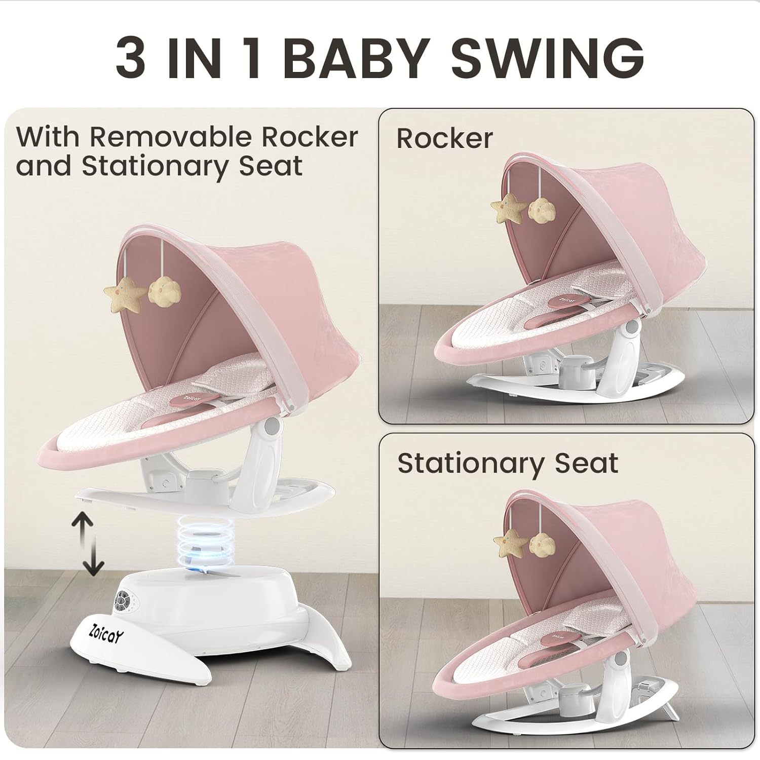 Baby Swing For Infants With Motion Detection, Electric Baby Swing With 3 Swing Modes, 12 Lullabies 5-Speeds - Image 10