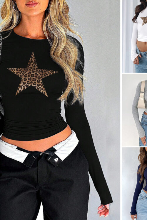 Women’s Digital Printing XINGX Y Waist Midriff-baring Long Sleeve
