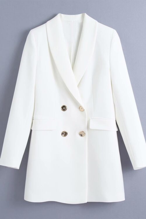 Long Double-Breasted Women’S Casual Blazer
