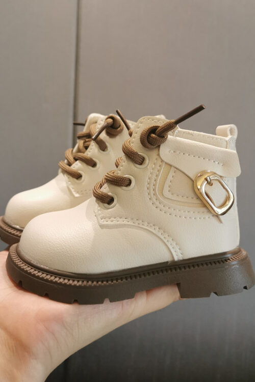Winter Fleece-Lined Thickened Leather Ankle Boots For Kids