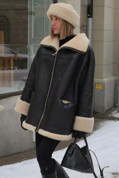 Fashion Cashmere Leather Fur Collar Composite Leather Coat