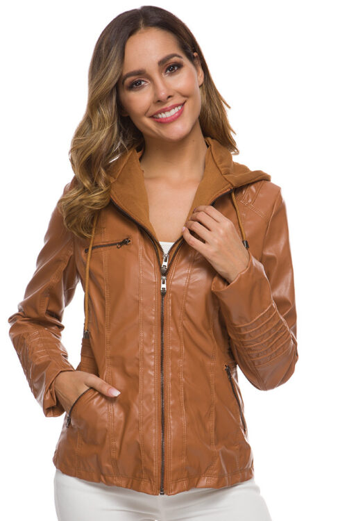 Women’s Short Leather Pu Leather Jacket