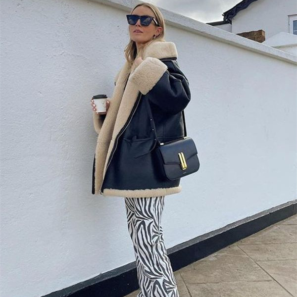 Fashion Cashmere Leather Fur Collar Composite Leather Coat - Image 5